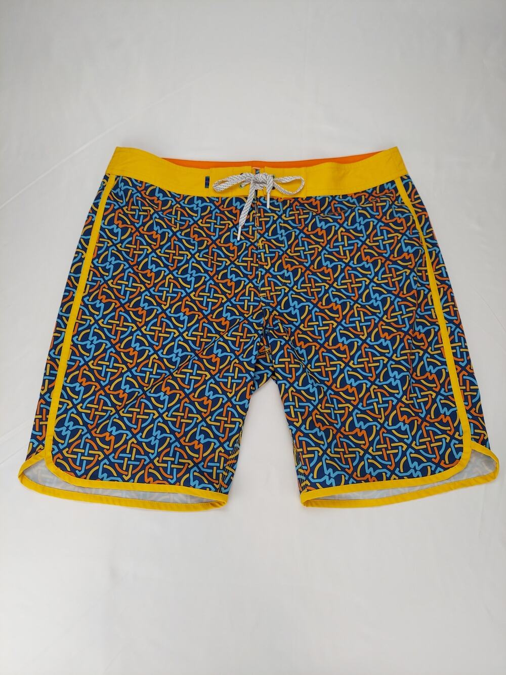 William Murray Geometric Golf Swim Board Drink Shorts Blue Yellow Orange Mens 34